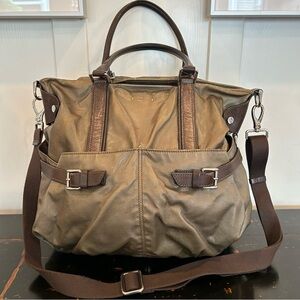 Tod's Olive Green Canvas Messenger with Brown Leather Trim